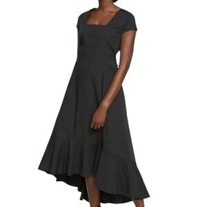 UNIVERSAL STANDARD Jenna Stretch Poplin Flounce Dress Size 2XS Black Classic
